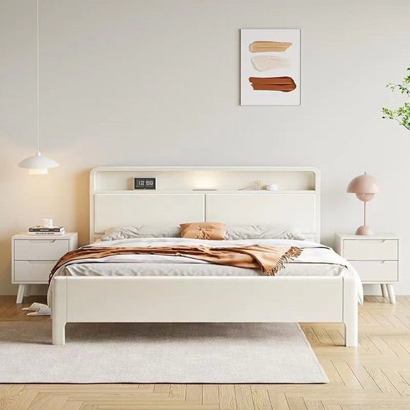 เตียงนอน 5ฟุต 6ฟุต   เตียงนอนมินิมอลพร้อมไฟ LED บนหัวเตียง เตียงไม้ยางพาราประสาน เตียงไม้แท้ สไตล์มินิมอล