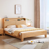 เตียงนอนไม้แท้ มีไฟLED 3.5 ฟุต 6ฟุต 5ฟุต พนักพิงไม้เนื้อแข็ง เตียงไม้ เตียงไม้ยางพารา เตียงนอน สไตล์มินิมอล