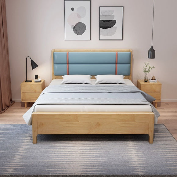 เตียงนอน 6ฟุต 5ฟุต มีพนักพิง เตียงไม้ เตียงไม้ยางพารา เตียงไม้แท้ สีธรรมชาติ สไตล์มินิมอล Bedroom